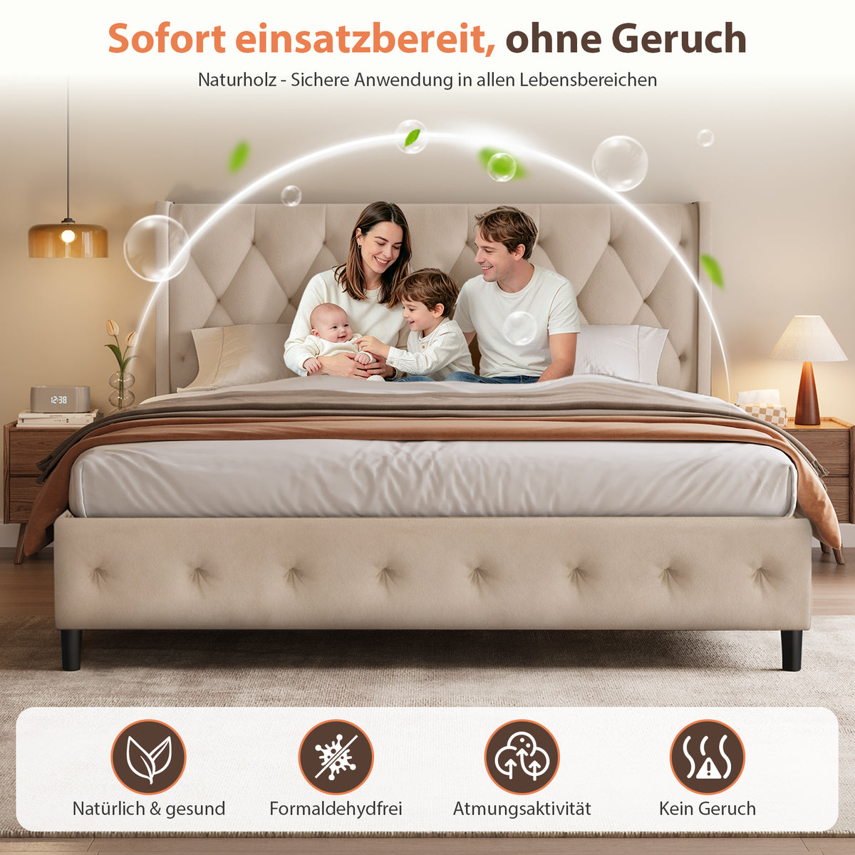 GTIMEX Polsterbett 140x200 cm Bett mit Lattenrost,Doppelbett mit gepolstertem Kopfteil, Massivholz-Lattenrost,Einfache Montage, Modernes Design, infache Montage,Robustes Gestell und Hochwertiger Samtstoff