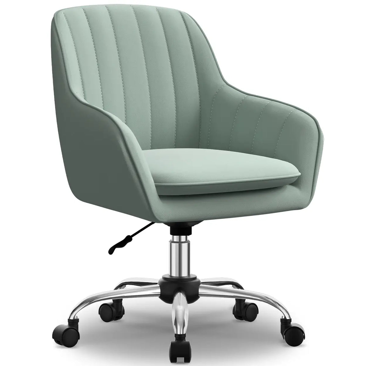 GTIMEX Bürostuhl Homeoffice Stuhl, Schminkstuhl mit Armlehnen, Drehstuhl mit Rollen Samt Stuhl, höhenverstellbar, für Schminktisch, Arbeitszimmer, Schlafzimmer, 150 kg) Hellgrün