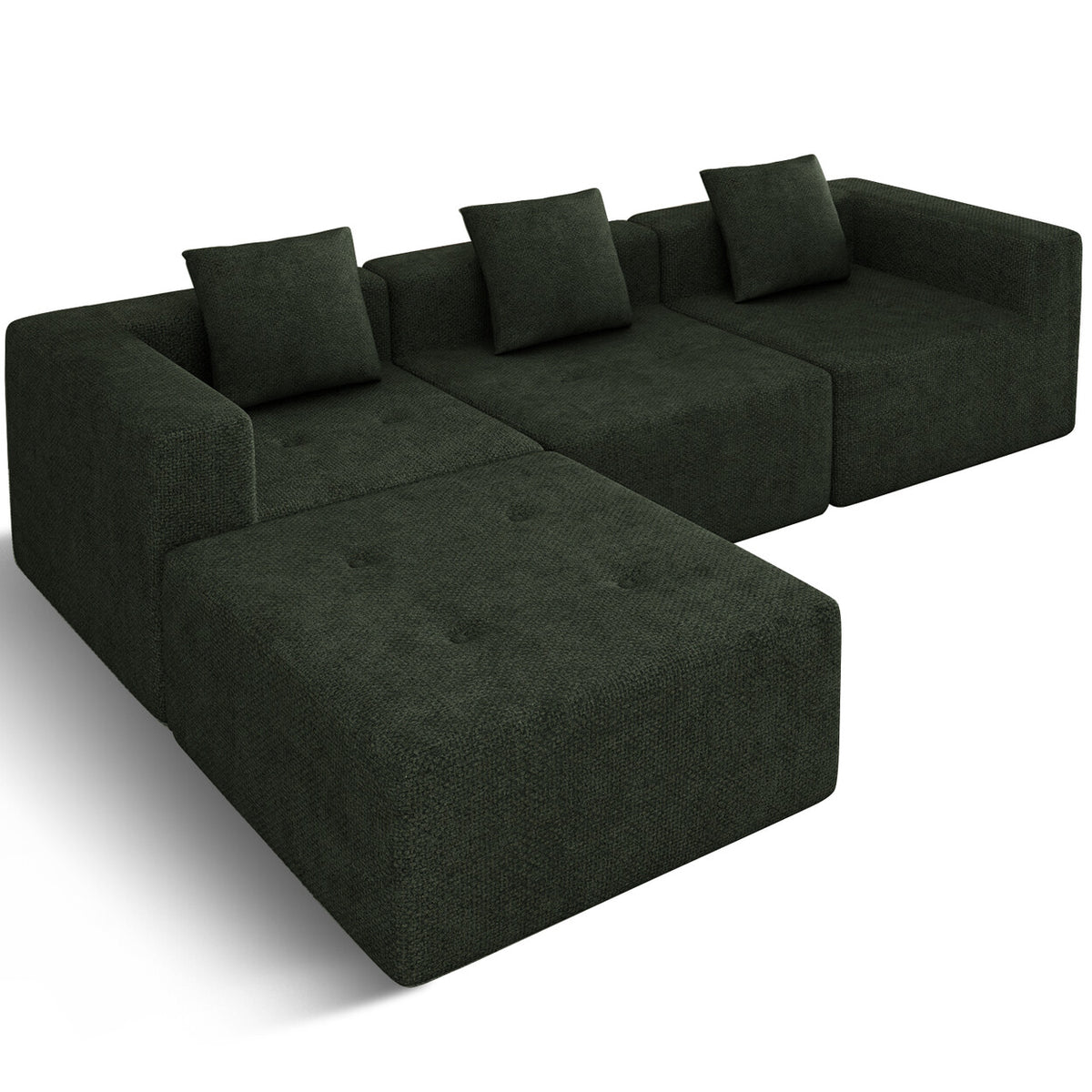 GTIMEX Ecksofa mit Federkern, Formstabil, B: 258,5 cm Schlafsofa mit großer Chaiselongue & 3 dekorativen Kissen, Chenille-Optik, keine Montage erforderlich, Army Green