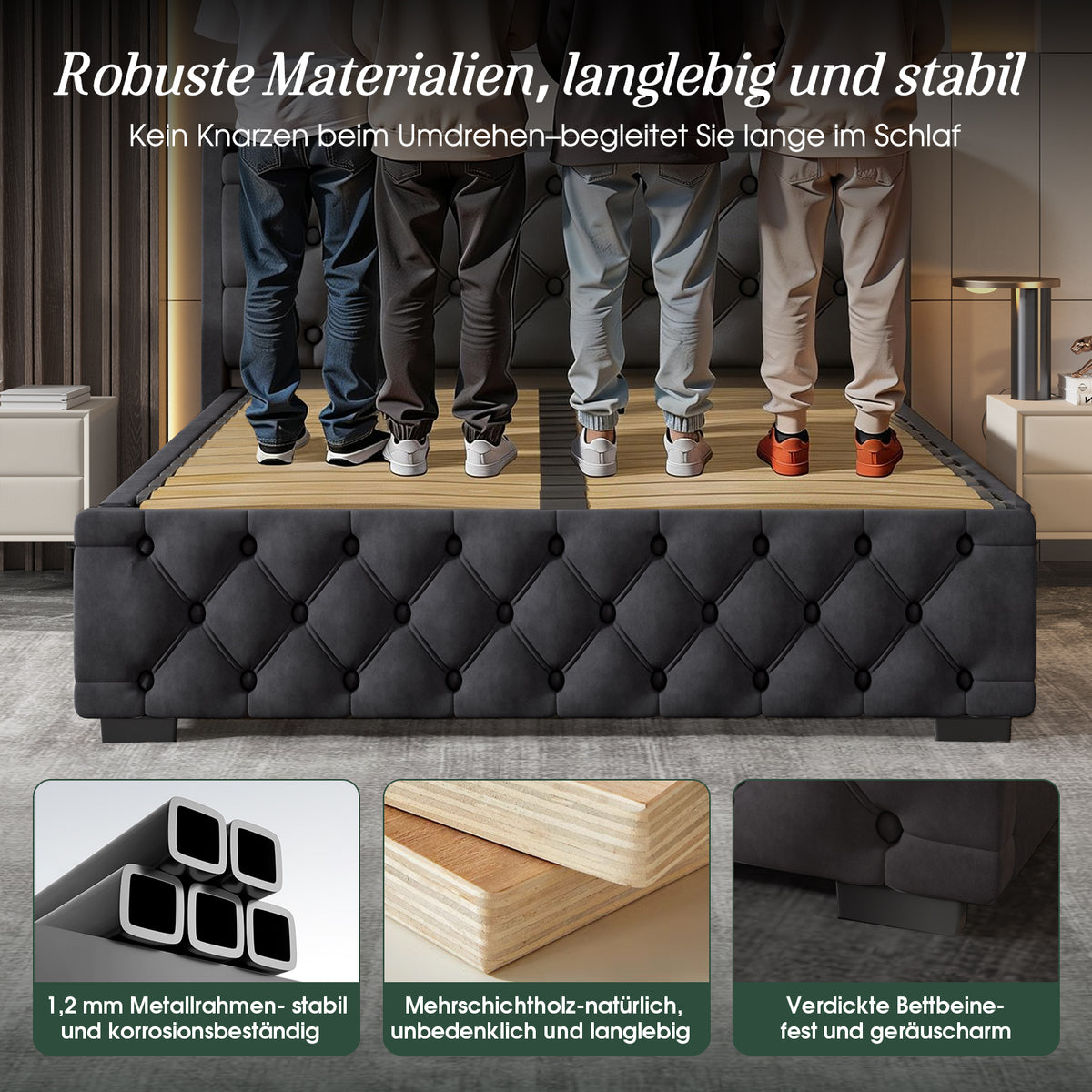 GTIMEX Polsterbett Doppelbett 140x200 cm,mit LED-Licht und Ladeanschluss,hydraulisches Speicherbett (680-Liter-Stauraum, Metallrahmen und Massivholz-Lattenrost,geräuscharmes Design, USB-Anschluss/Doppelsteckdose, Aufladen ohne Aufstehen, Samtstoff